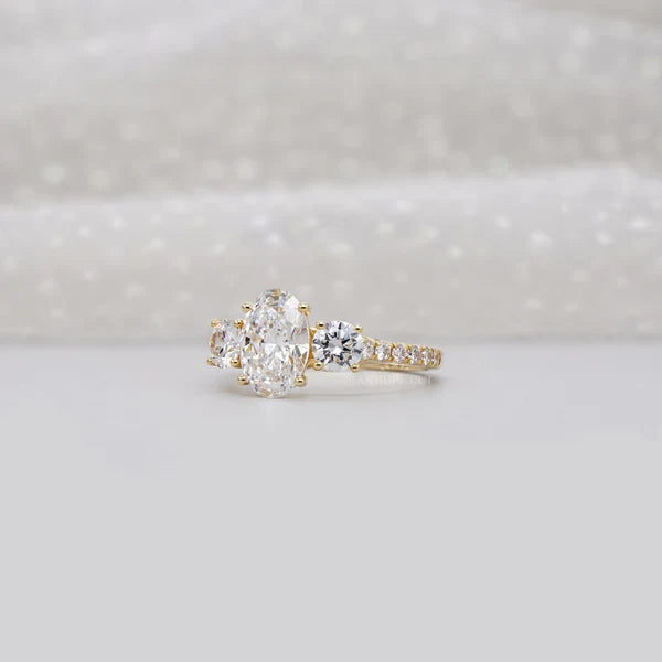 2.40tcw Oval & Round Lab-Grown Diamond Ring | Three-Stone Trellis Setting | IGI Certified
