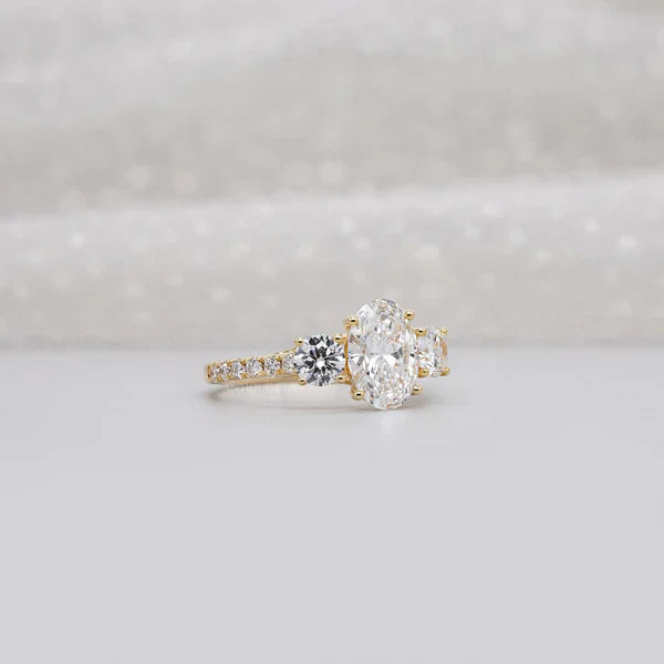 2.40tcw Oval & Round Lab-Grown Diamond Ring | Three-Stone Trellis Setting | IGI Certified
