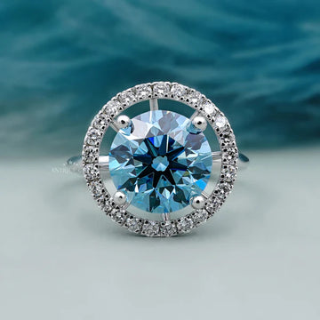 5.50tcw Fancy Blue Diamond Ring | Round Halo Engagement Ring | Luxury Fine Jewelry