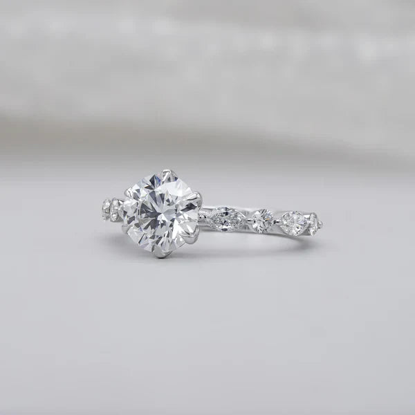 Round 2.20tcw Lab Grown Diamond Engagement Ring | Accent Set in White Gold | D-E-F Color | VVS–VS Clarity | IGI Certified | Modern Classic