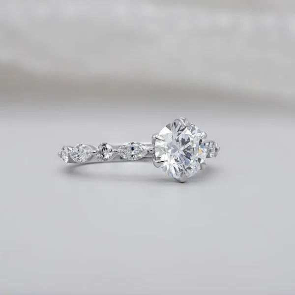 Round 2.20tcw Lab Grown Diamond Engagement Ring | Accent Set in White Gold | D-E-F Color | VVS–VS Clarity | IGI Certified | Modern Classic