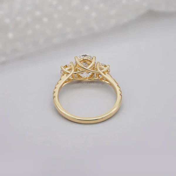 2.40tcw Oval & Round Lab-Grown Diamond Ring | Three-Stone Trellis Setting | IGI Certified