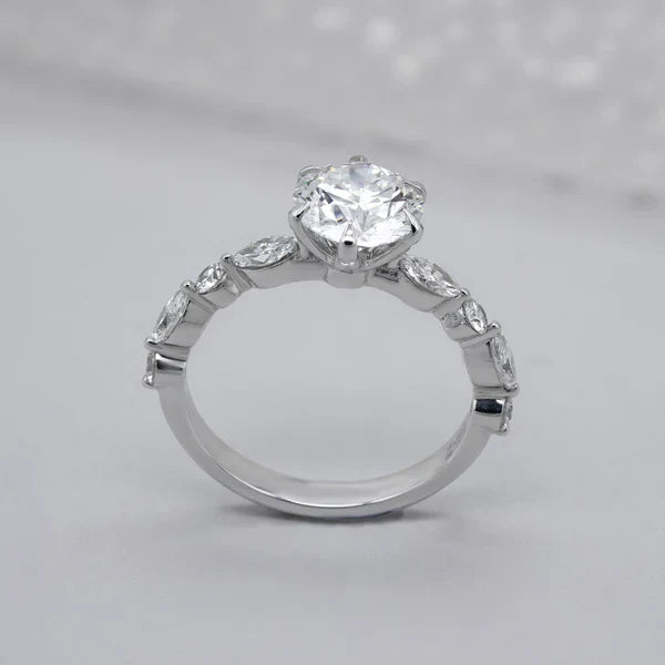 Round 2.20tcw Lab Grown Diamond Engagement Ring | Accent Set in White Gold | D-E-F Color | VVS–VS Clarity | IGI Certified | Modern Classic