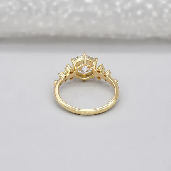 Round 2.30tcw Lab Diamond Engagement Ring | IGI Certified | Yellow Gold Cluster Side Stone Ring