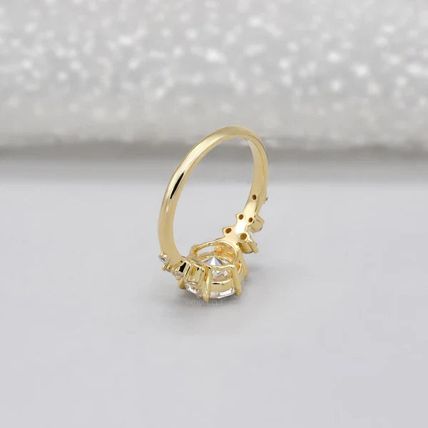Round 2.30tcw Lab Diamond Engagement Ring | IGI Certified | Yellow Gold Cluster Side Stone Ring