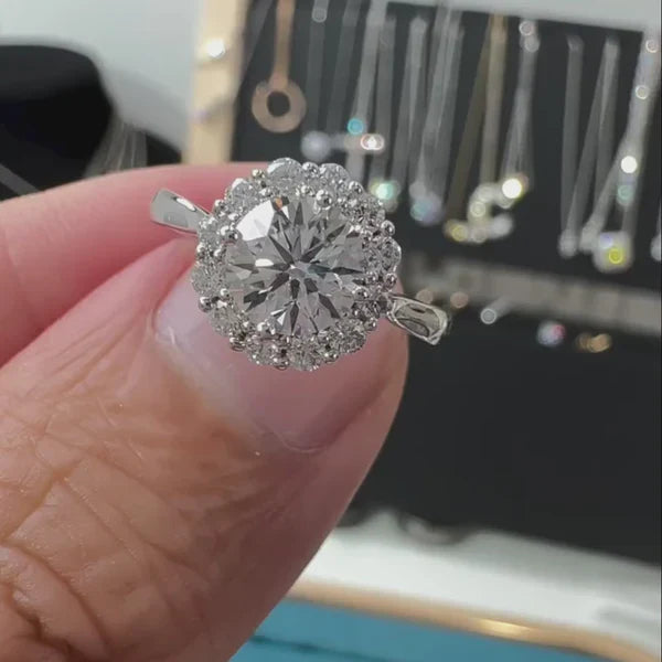 1.15tcw Round Lab Grown Diamond Engagement Ring | Halo Cathedral Style | IGI Certified | White Gold