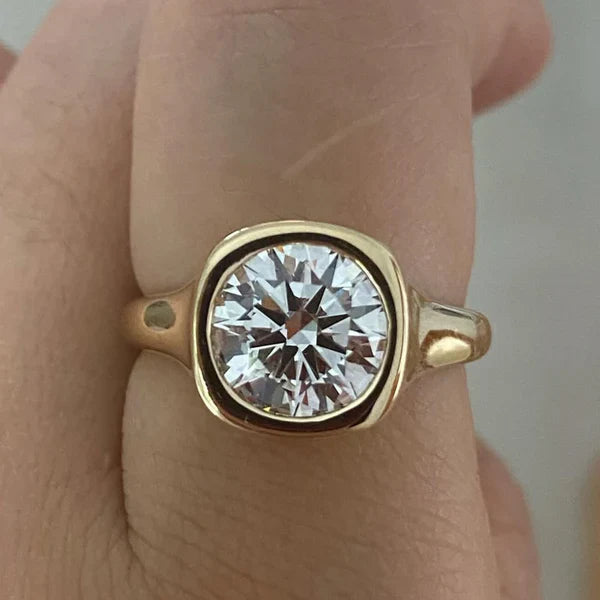 Round 2.50ct Lab Grown Diamond Bezel Set Engagement Ring | 14k Yellow Gold | IGI Certified