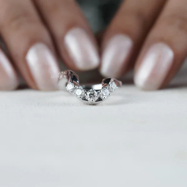 Round 0.70tcw Diamond Curved Band | Sculptural Wave Ring | Gold Contour Wedding Band