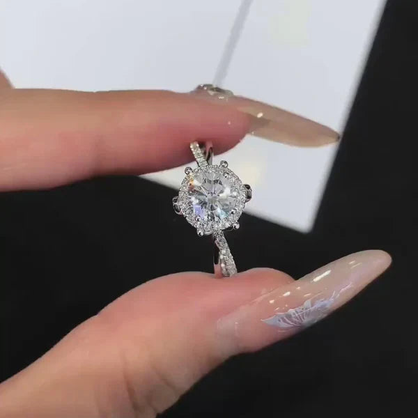 1.30tcw Lab Diamond Halo Ring | Round Cut | Hidden Halo | Split Band | IGI Certified | VVS–VS | White Gold Engagement Ring