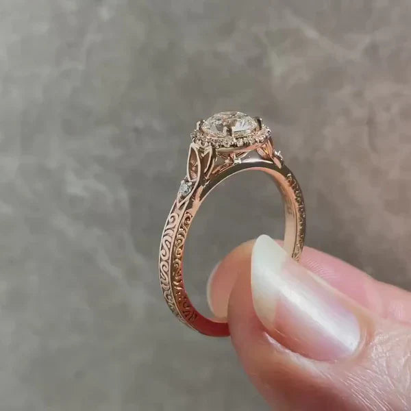 1.20ct Round Lab Grown Diamond Engagement Ring | Halo Cathedral | IGI Certified | Rose Gold | VVS–VS Clarity