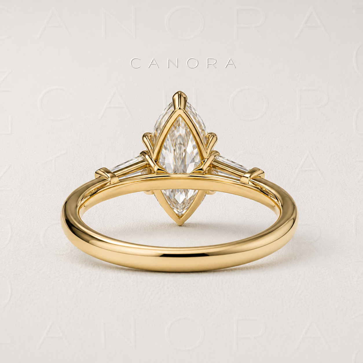 Marquise Cut Diamond Engagement Ring with Tapered Baguette Side Stones in Gold