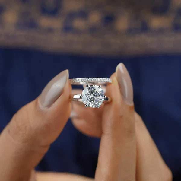 3.20tcw Round Lab Grown Diamond Ring Set, Solitaire Engagement with Band, VVS-VS Clarity, DEF Color