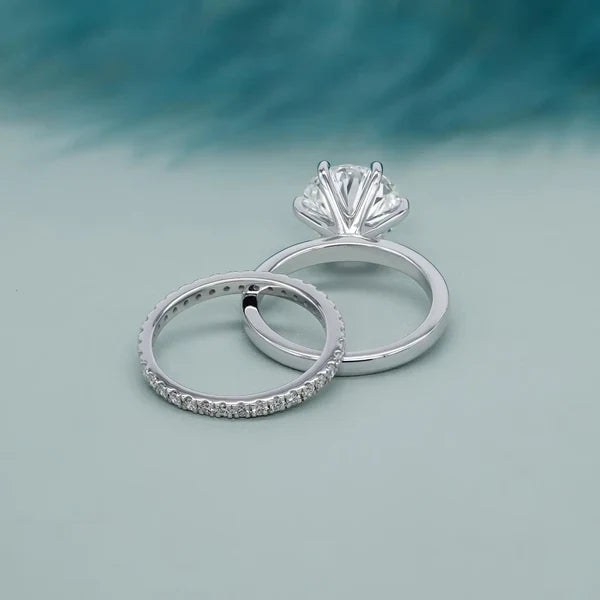 3.20tcw Round Lab Grown Diamond Ring Set, Solitaire Engagement with Band, VVS-VS Clarity, DEF Color