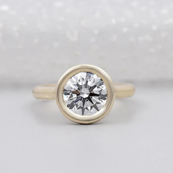 3.20TCW Round Cut Bezel Set Engagement Ring Solid 18K Yellow Gold Solitaire Ring