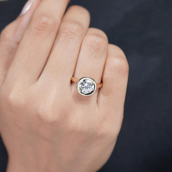 3.20TCW Round Cut Bezel Set Engagement Ring Solid 18K Yellow Gold Solitaire Ring