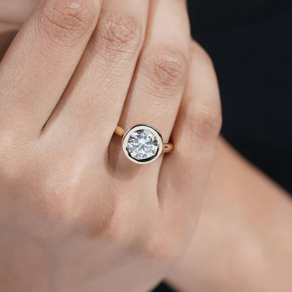 3.20TCW Round Cut Bezel Set Engagement Ring Solid 18K Yellow Gold Solitaire Ring