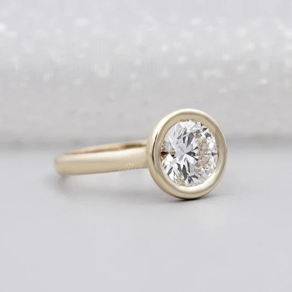 3.20TCW Round Cut Bezel Set Engagement Ring Solid 18K Yellow Gold Solitaire Ring