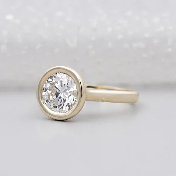 3.20TCW Round Cut Bezel Set Engagement Ring Solid 18K Yellow Gold Solitaire Ring