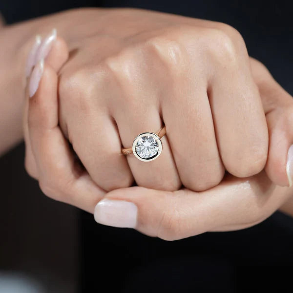 3.20TCW Round Cut Bezel Set Engagement Ring Solid 18K Yellow Gold Solitaire Ring