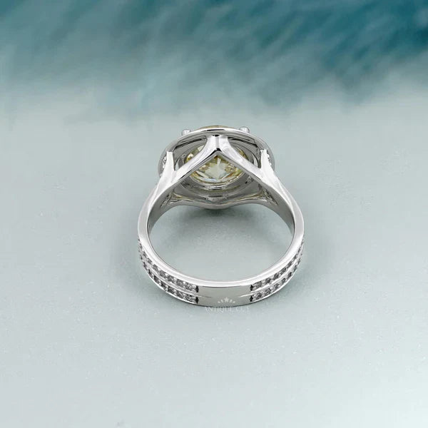 4.25TCW Fancy Yellow Round Cut Halo Diamond Engagement Ring | Split Shank | Lab Grown Diamond Ring IGI Certified D-E-F VVS-VS.