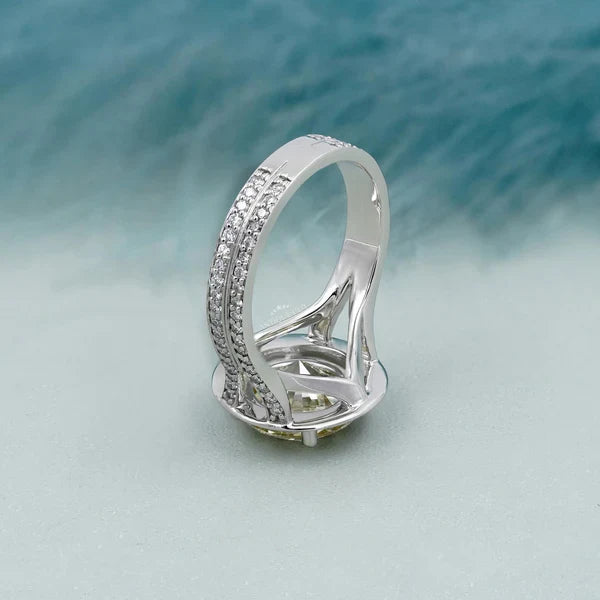 4.25TCW Fancy Yellow Round Cut Halo Diamond Engagement Ring | Split Shank | Lab Grown Diamond Ring IGI Certified D-E-F VVS-VS.