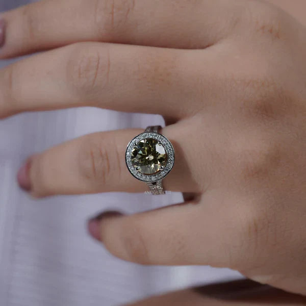 4.25TCW Fancy Yellow Round Cut Halo Diamond Engagement Ring | Split Shank | Lab Grown Diamond Ring IGI Certified D-E-F VVS-VS.