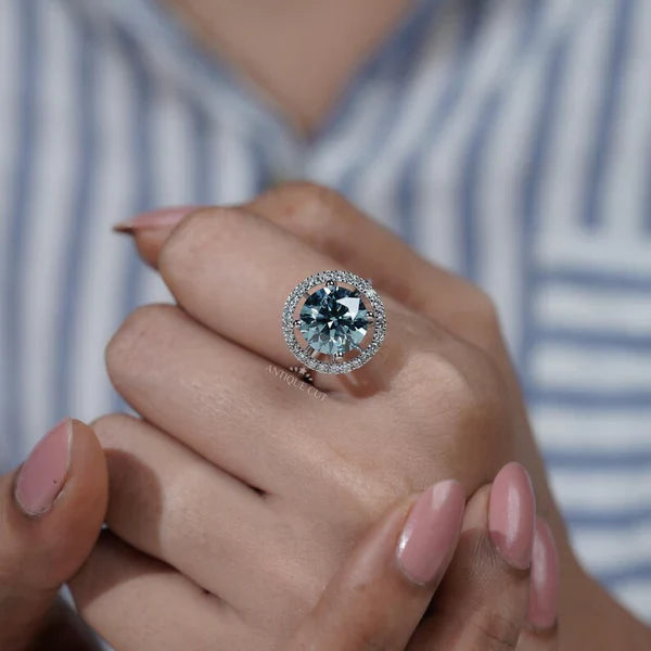 5.50tcw Fancy Blue Diamond Ring | Round Halo Engagement Ring | Luxury Fine Jewelry