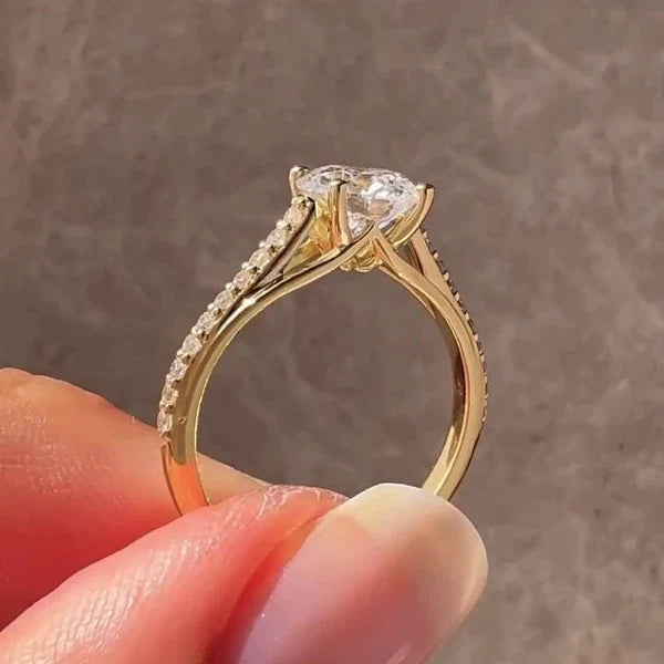 1.40tcw Lab Grown Round Diamond Cathedral Pavé Ring | IGI Certified | Custom Gold Options
