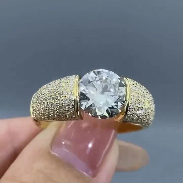 3.00ct Men’s Lab Grown Diamond Tension Pavé Ring | IGI Certified | Yellow Gold | VVS–VS Clarity