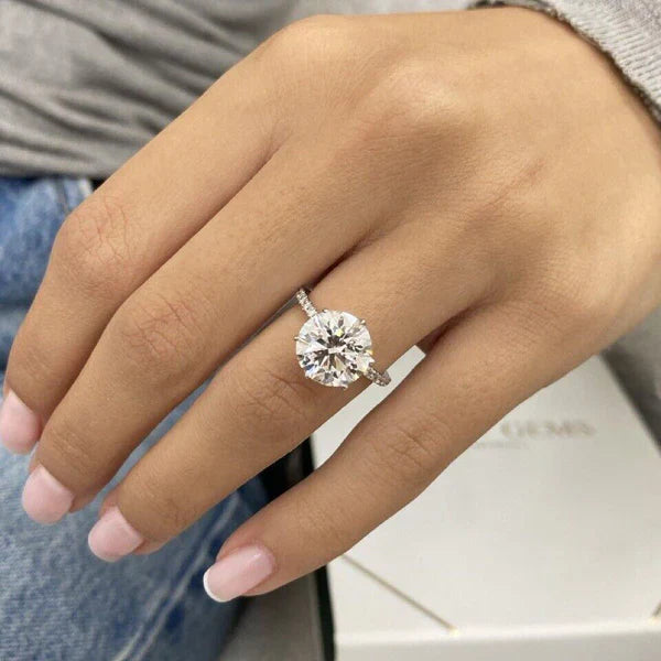 4.20tcw Round Lab Diamond Engagement Ring | Pavé Band | IGI Certified | White Gold