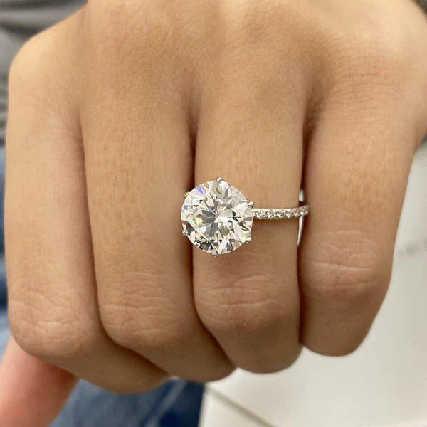 4.20tcw Round Lab Diamond Engagement Ring | Pavé Band | IGI Certified | White Gold