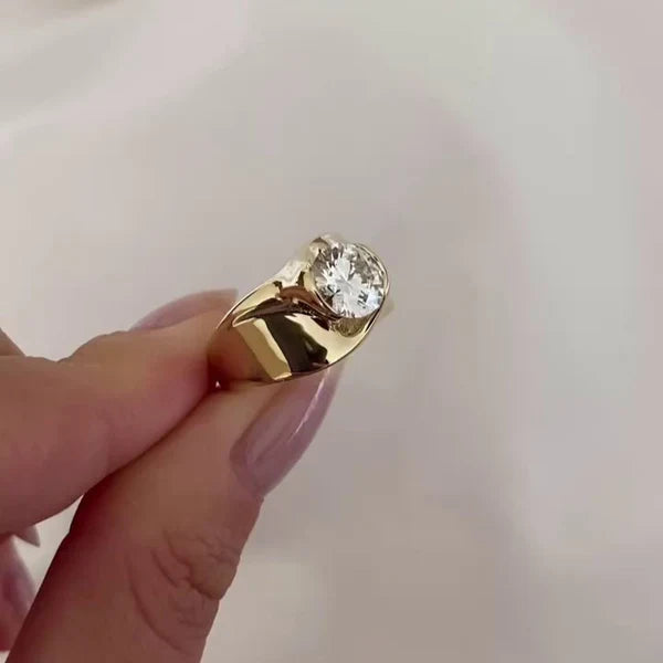 Modern Cigar Band Engagement Ring | 1.00ct Round Lab Diamond | IGI Certified