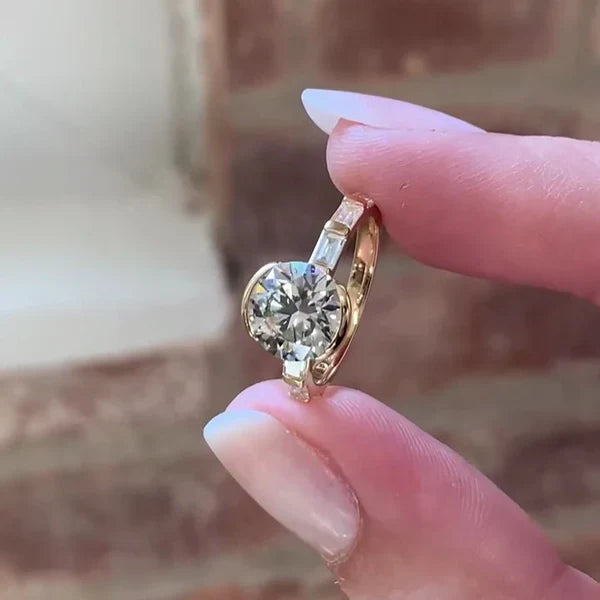 3.00tcw Lab Grown Round Diamond Ring | Bezel & Side Baguettes | Certified And Customizable