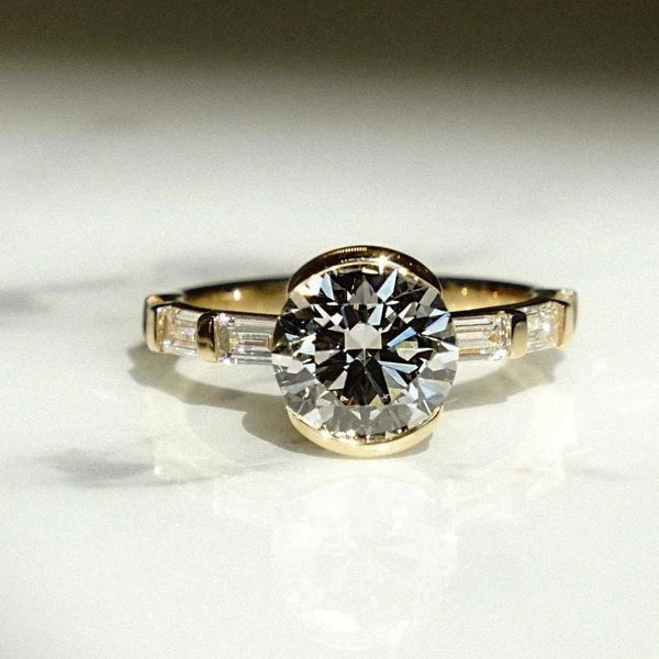 3.00tcw Lab Grown Round Diamond Ring | Bezel & Side Baguettes | Certified And Customizable