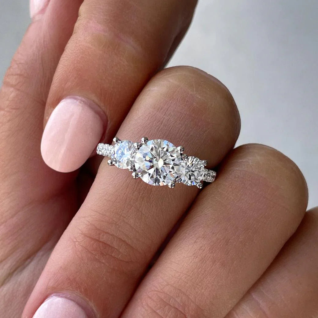 2.70tcw Round Lab Diamond Three Stone Ring | Solitaire Style | IGI Certified | White Gold