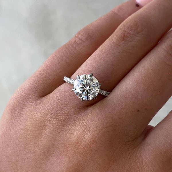 4.40tcw Round Lab Diamond Hidden Halo Engagement Ring | 6-Claw Setting | IGI Certified
