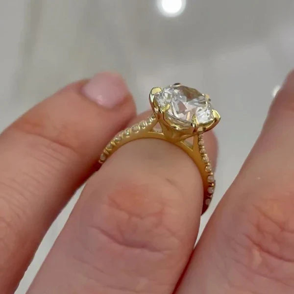 2.20tcw Lab Grown Diamond Cathedral Pavé Engagement Ring | Round Center | IGI Certified