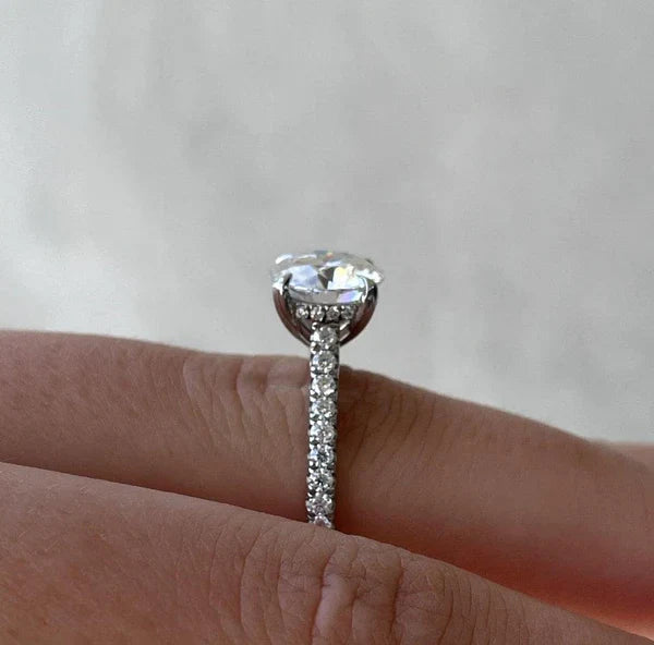 Round 2.50tcw Lab Diamond Hidden Halo Engagement Ring | 2.00ct Center | Pave Band | IGI Certified