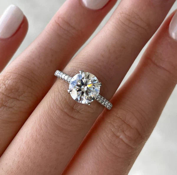 Round 2.50tcw Lab Diamond Hidden Halo Engagement Ring | 2.00ct Center | Pave Band | IGI Certified
