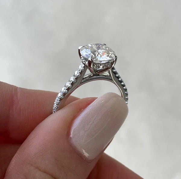 Round 2.50tcw Lab Diamond Hidden Halo Engagement Ring | 2.00ct Center | Pave Band | IGI Certified