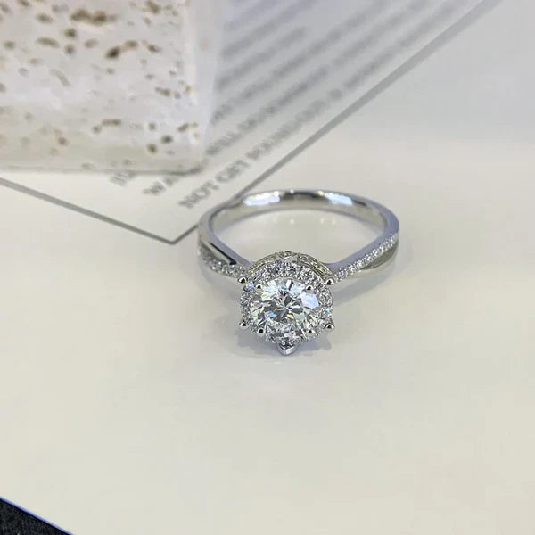 1.30tcw Lab Diamond Halo Ring | Round Cut | Hidden Halo | Split Band | IGI Certified | VVS–VS | White Gold Engagement Ring