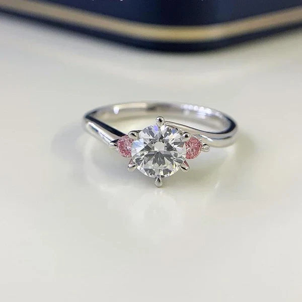 Round 1.40tcw Lab Diamond Bypass Ring | Fancy Pink Side Stones | IGI Certified | White Gold