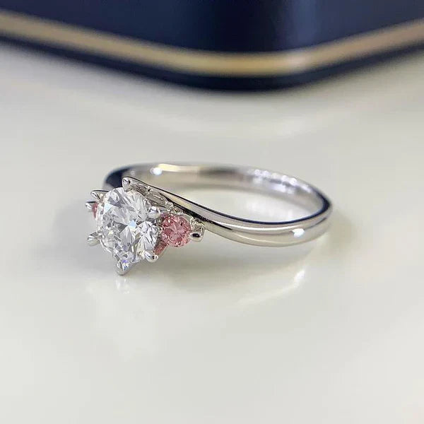 Round 1.40tcw Lab Diamond Bypass Ring | Fancy Pink Side Stones | IGI Certified | White Gold