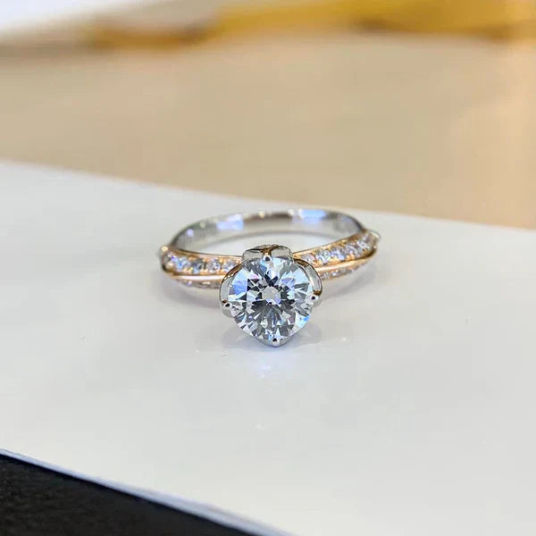 1.50tcw Round Lab Diamond Ring | Unique 4-Prong Engagement | IGI Certified | Two-Tone Gold