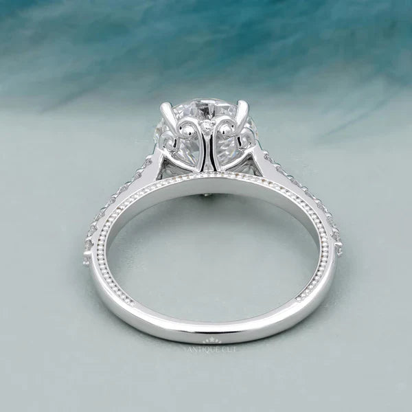 3.40TCW Round Cut Diamond Engagement Ring | Round Center | Pave Diamond Band Ring | Lab Grown Diamond Ring IGI Certified D-E-F VVS-VS.