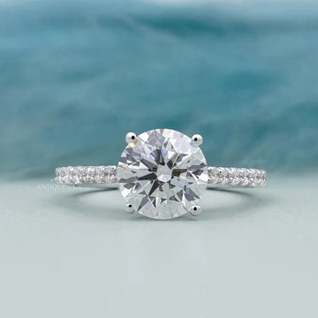3.40TCW Round Cut Diamond Engagement Ring | Round Center | Pave Diamond Band Ring | Lab Grown Diamond Ring IGI Certified D-E-F VVS-VS.