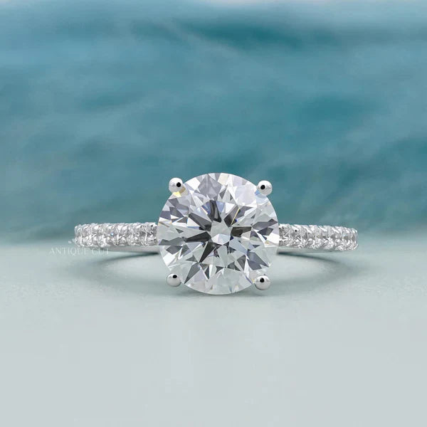 3.40TCW Round Cut Diamond Engagement Ring | Round Center | Pave Diamond Band Ring | Lab Grown Diamond Ring IGI Certified D-E-F VVS-VS.