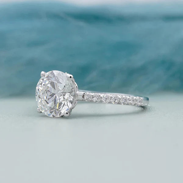 3.40TCW Round Cut Diamond Engagement Ring | Round Center | Pave Diamond Band Ring | Lab Grown Diamond Ring IGI Certified D-E-F VVS-VS.