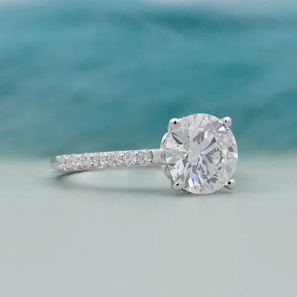 3.40TCW Round Cut Diamond Engagement Ring | Round Center | Pave Diamond Band Ring | Lab Grown Diamond Ring IGI Certified D-E-F VVS-VS.