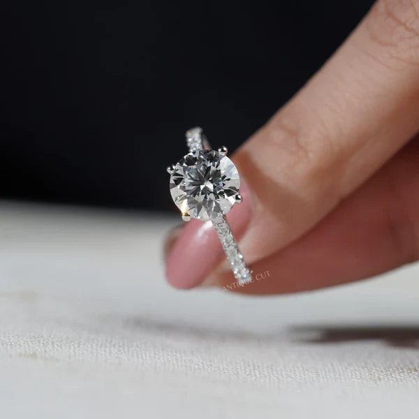 3.40TCW Round Cut Diamond Engagement Ring | Round Center | Pave Diamond Band Ring | Lab Grown Diamond Ring IGI Certified D-E-F VVS-VS.